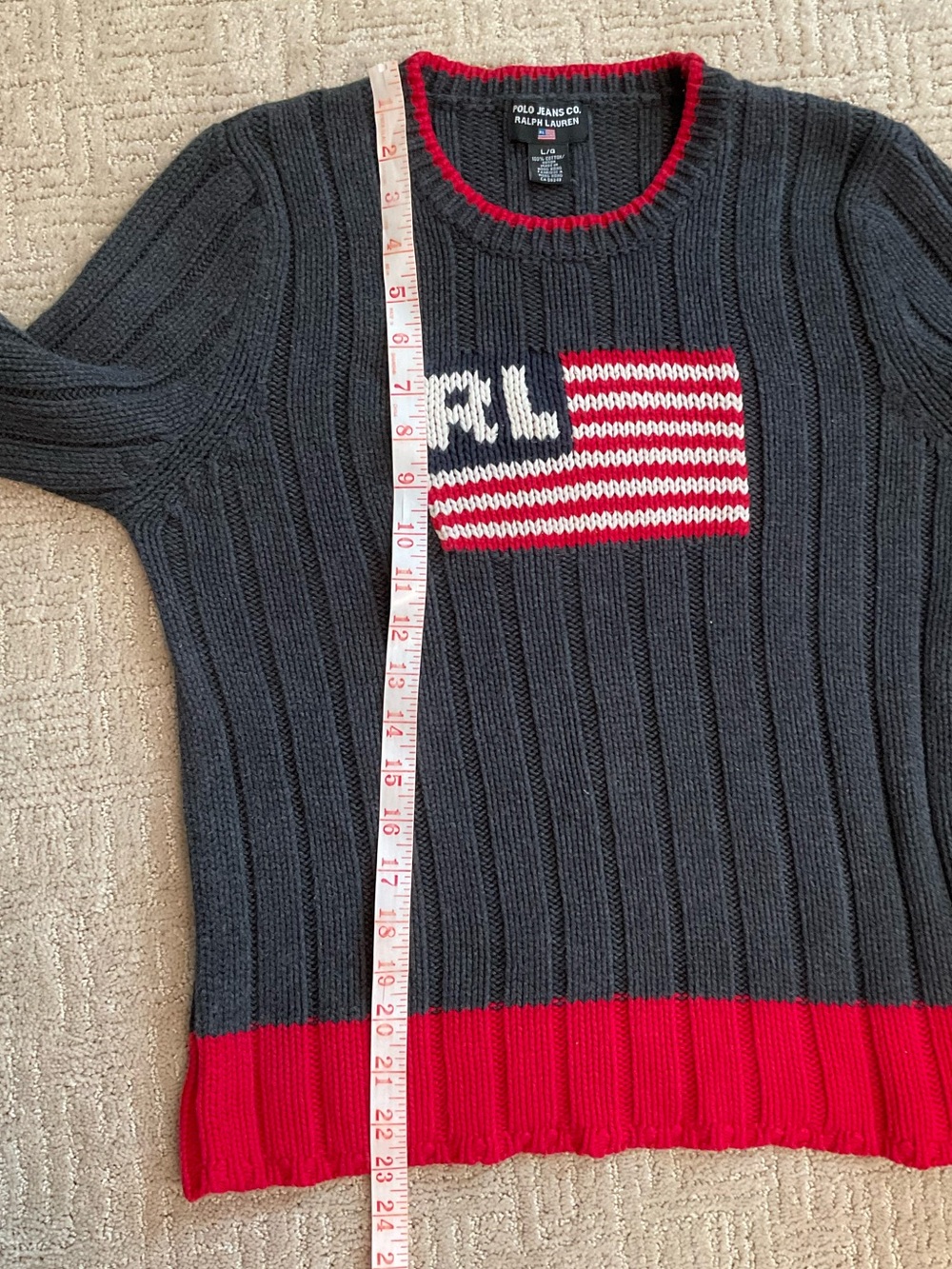 ♦️Vintage Women Polo Jeans Co Ralph Lauren USA Flag Sweater M/L EUC Americana - Picture 8 of 9